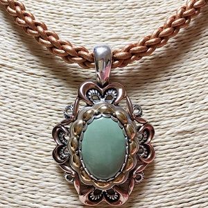 CAROLYN POLLACK Turquoise Pendant Leather Necklace